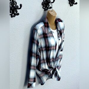 NWOT A&I Plaid Boyfriend Flannel Print Rayon Button down LS Shirt - Women's (LG)